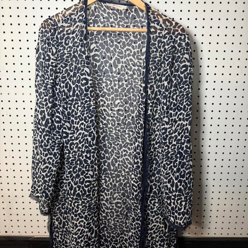 Tory Burch Clouded Leopard Cabana Sz LG Animal Print Tunic Beaded/RawHem Detail